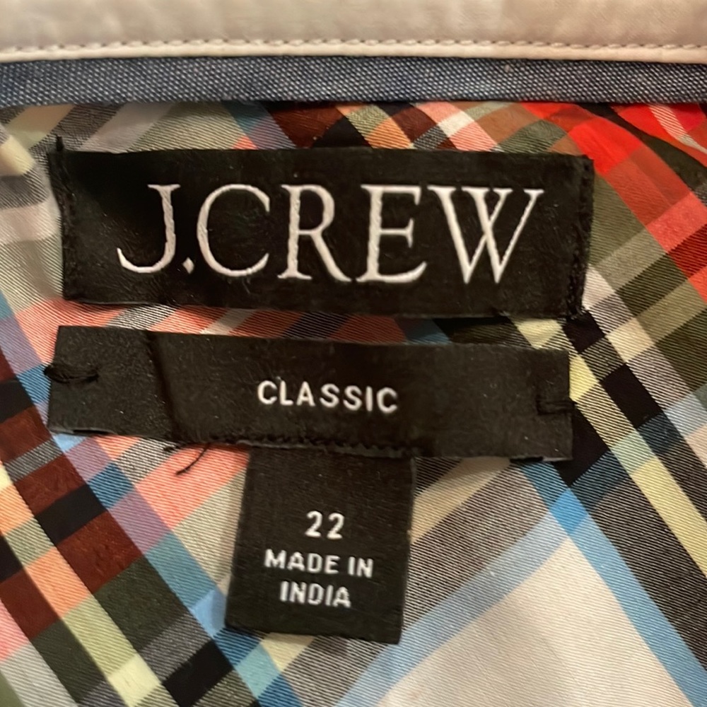 Classic J Crew plaid shirt with white collar and cuffs. Size 22.